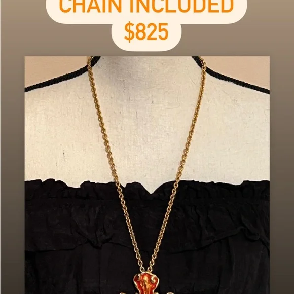 Christian Lacroix Vintage Brooch Pendant w Cabochon Center necklaces included - Picture 8 of 8